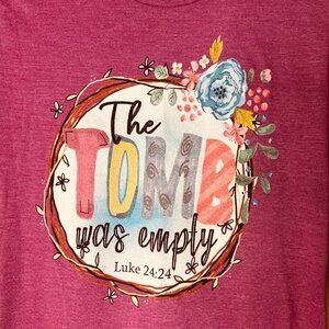 Christian Faith Graphic T Shirt Womens S Purple The Tomb Was Empty Luke 24:24